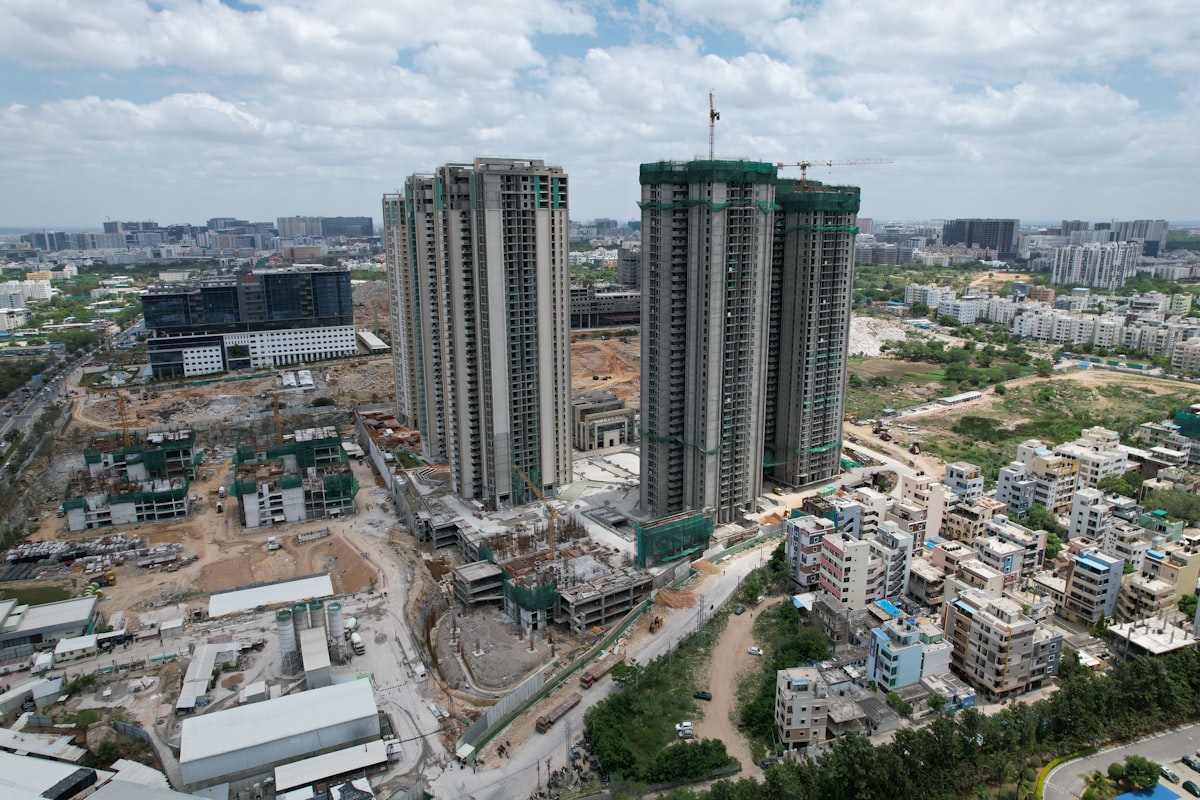 An aerial view of a construction site in a city